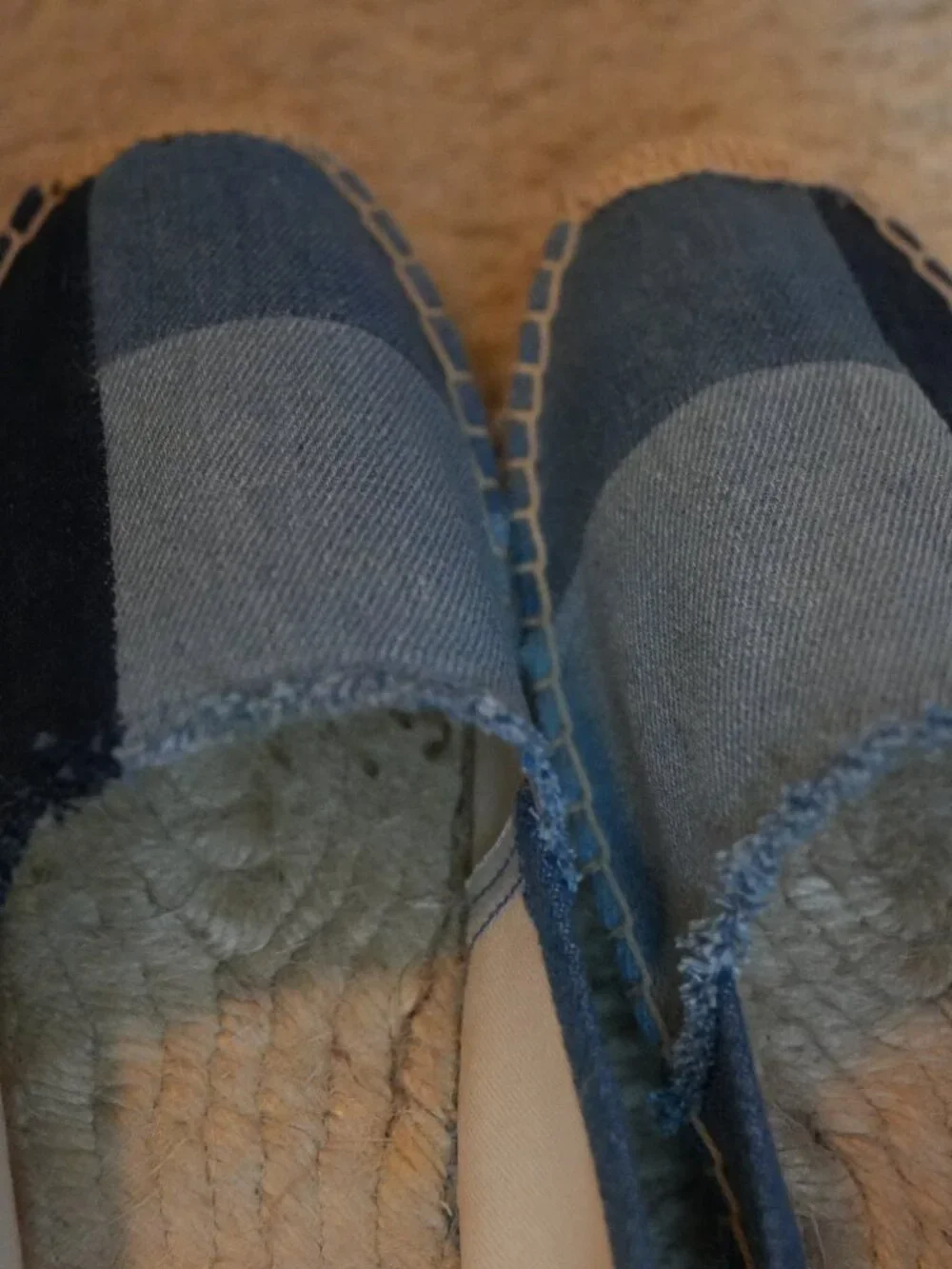 Soludos Blue Denim Frayed Edge Flat Espadrille Mules Slides Size 10
